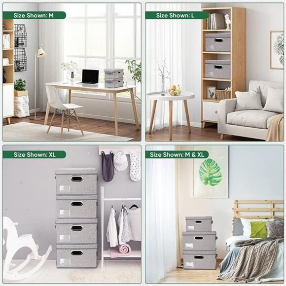 Foldable Linen Fabric Storage Boxes with Lids (5pack Gray Medium) - Picture 5 of 6